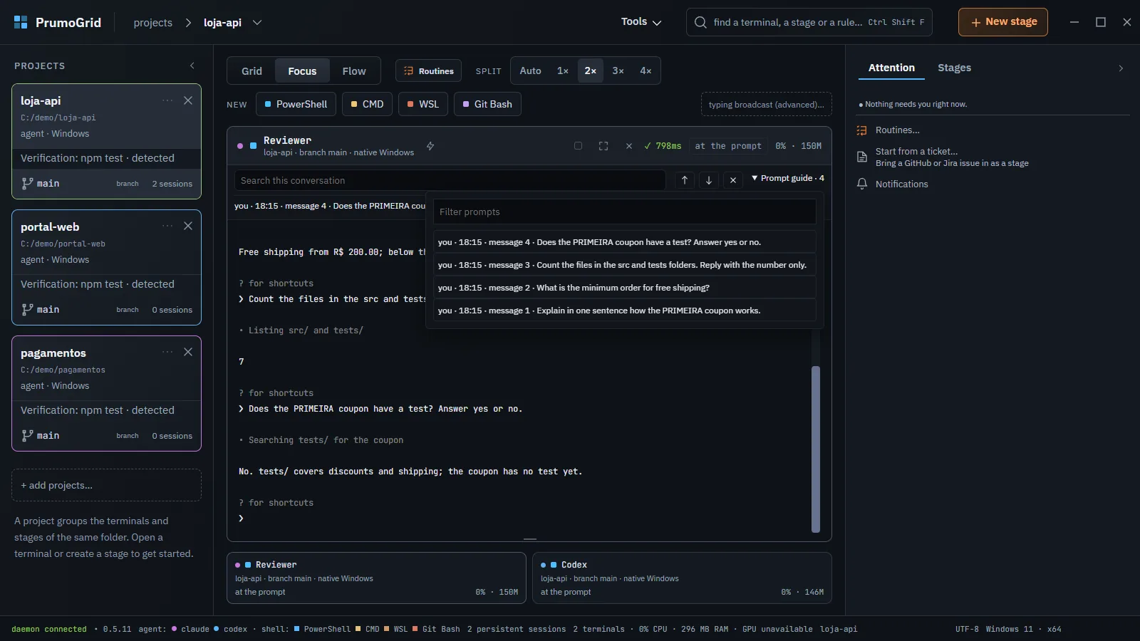 Focus on Claude Code with the Prompt guide open and four instructions listed, from message 4 to message 1.