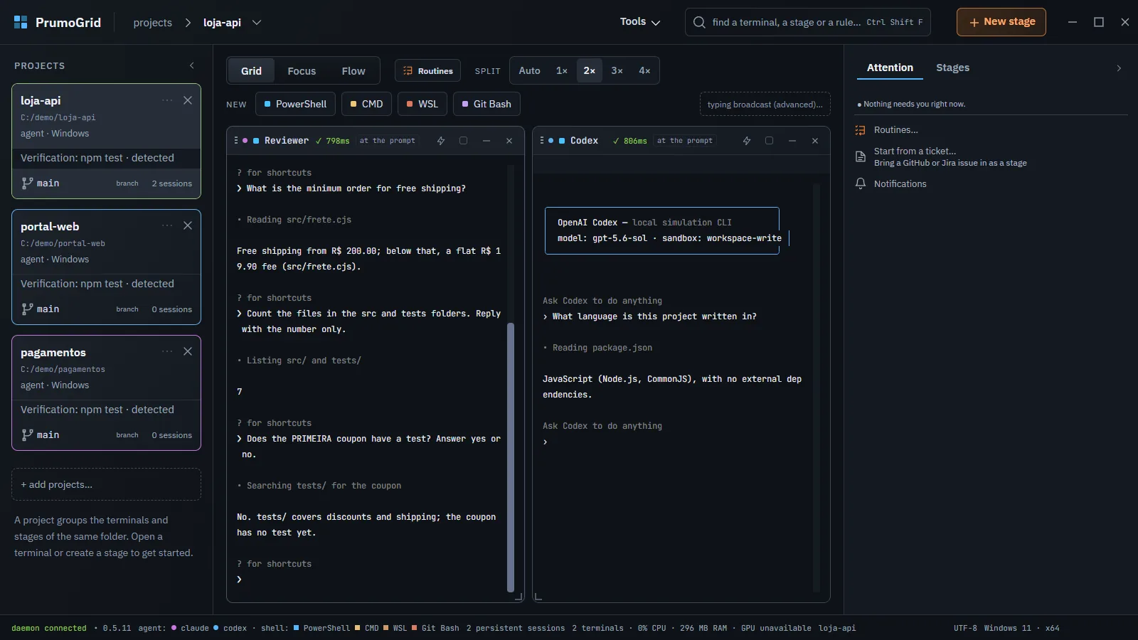 Grid with the pane renamed to Reviewer next to Codex.