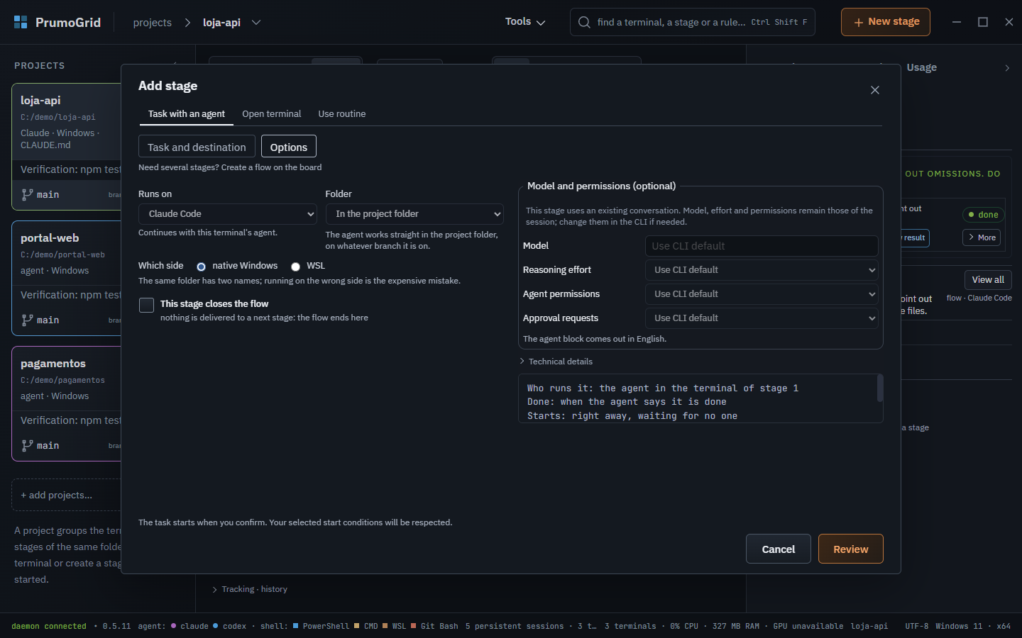 Add stage to an existing conversation, keeping the session’s model and permissions.