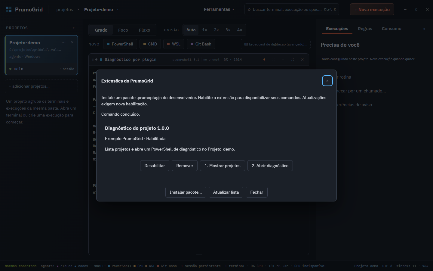 The enabled plugin, with both buttons declared in its manifest.