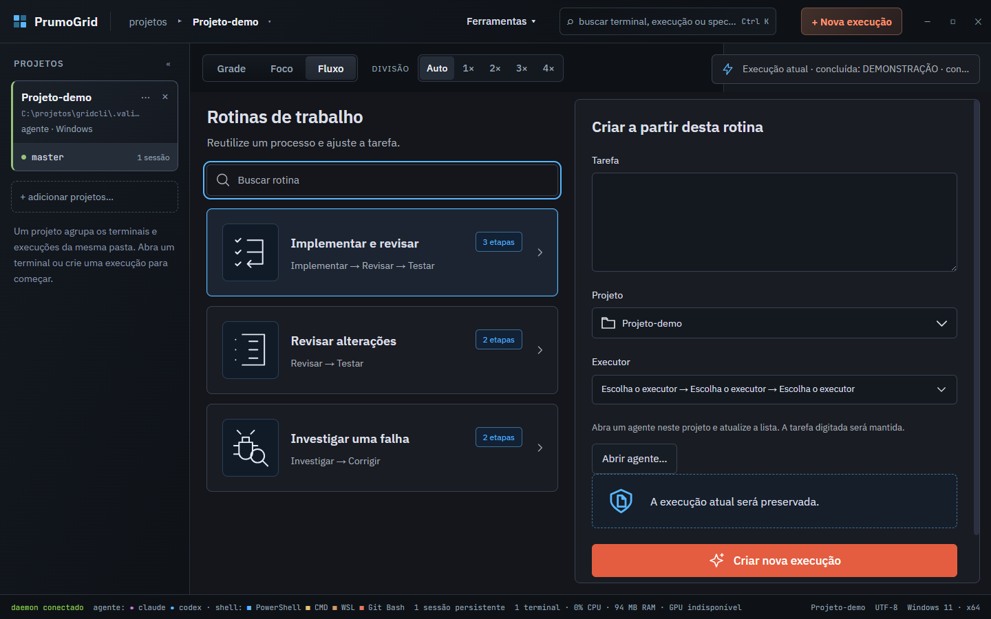 Routine catalog showing implementation, review and investigation workflows.